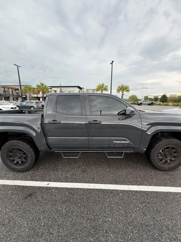 Black Crown Tint project: tinted side windows on a gray pickup